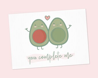 Funny valentine card you complete me printable card - PF DIY 6x4 inch
