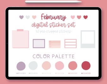 162 february digital stickers, Valentine's day digital planner stickers pre-cropped for GoodNotes, individual PNG for other apps