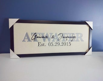 Custom Embroidered Family Name Sign – Framed Wedding Gift