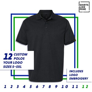 12 Custom Logo Polos – Gildan DryBlend® – Embroidered Left Chest – Sizes S–5XL Included – No Setup Fee