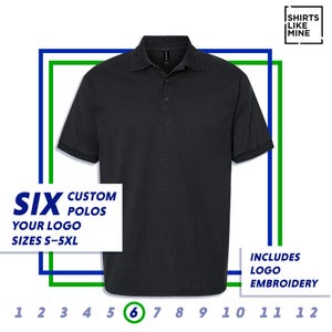 6 Custom Logo Polos – Gildan DryBlend® – Embroidered Left Chest – Sizes S–5XL Included – No Setup Fee