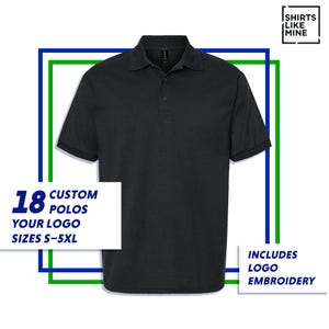 18 Custom Logo Polos – Gildan DryBlend® – Embroidered Left Chest – Sizes S–5XL Included – No Setup Fee