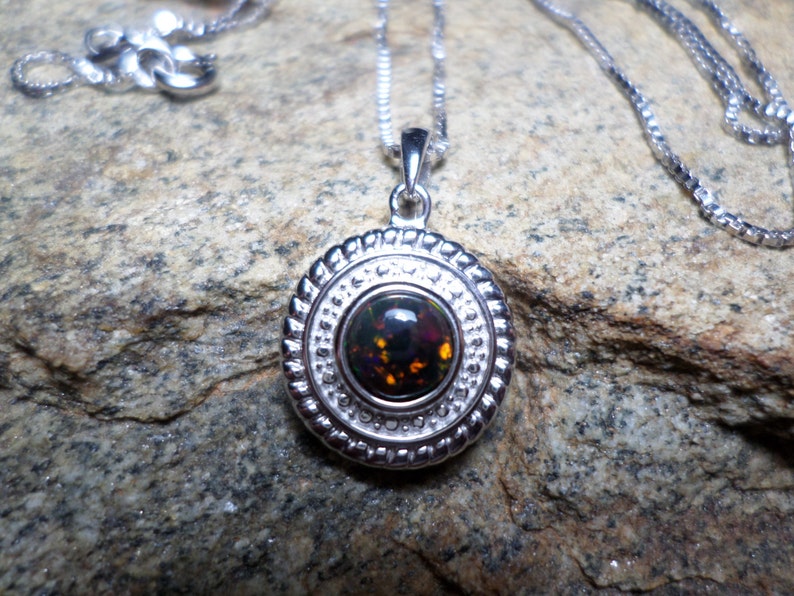 Sterling Silver Ring Fine Jewelry Ethiopian Smoked Black Opal Necklace,Smoked Black Opal Necklace Black Opal Jewelry October Birthstone