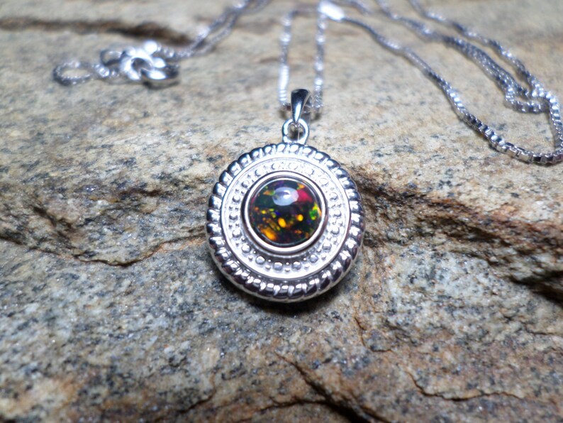 Sterling Silver Ring Fine Jewelry Ethiopian Smoked Black Opal Necklace,Smoked Black Opal Necklace Black Opal Jewelry October Birthstone