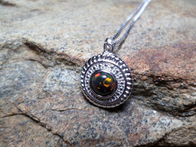 Sterling Silver Ring Fine Jewelry Ethiopian Smoked Black Opal Necklace,Smoked Black Opal Necklace Black Opal Jewelry October Birthstone