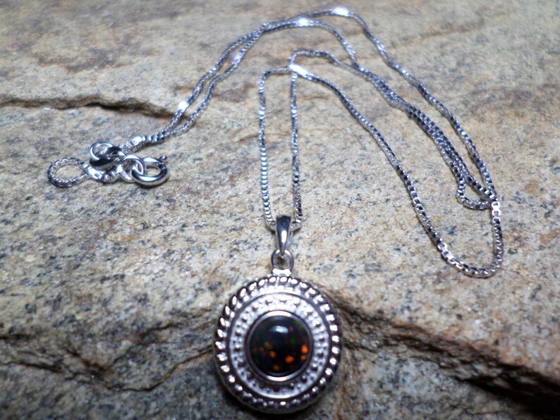 Sterling Silver Ring Fine Jewelry Ethiopian Smoked Black Opal Necklace,Smoked Black Opal Necklace Black Opal Jewelry October Birthstone