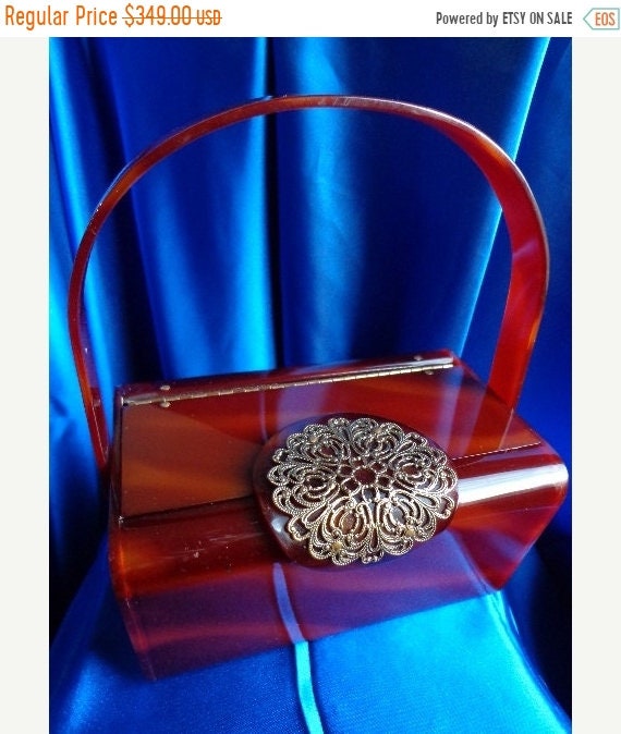 VINTAGE Wilardy Tortoise Swirl LUCITE Purse with … - image 1