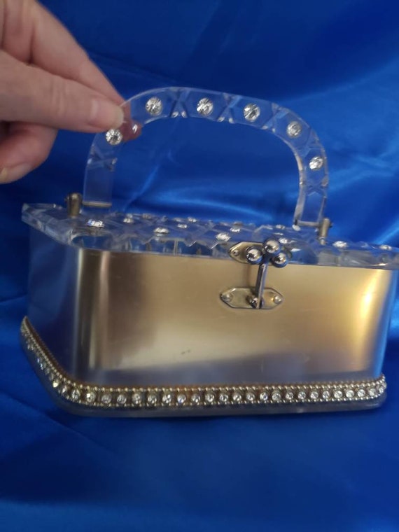 Vintage Florida Handbag Metallic Gold Lucite Purs… - image 1