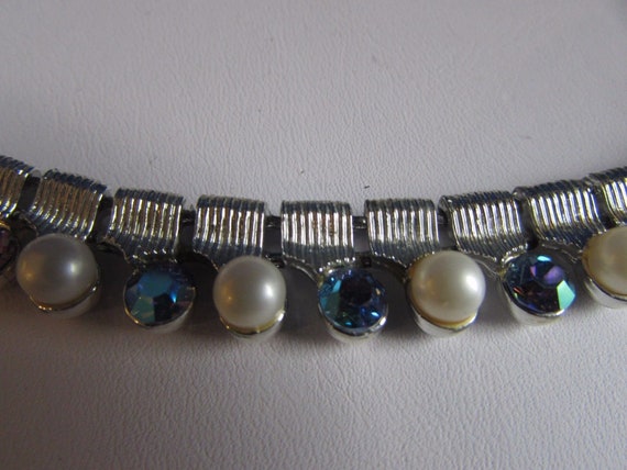 VINTAGE CORO Blue Aurora Borealis Rhinestones Fau… - image 2