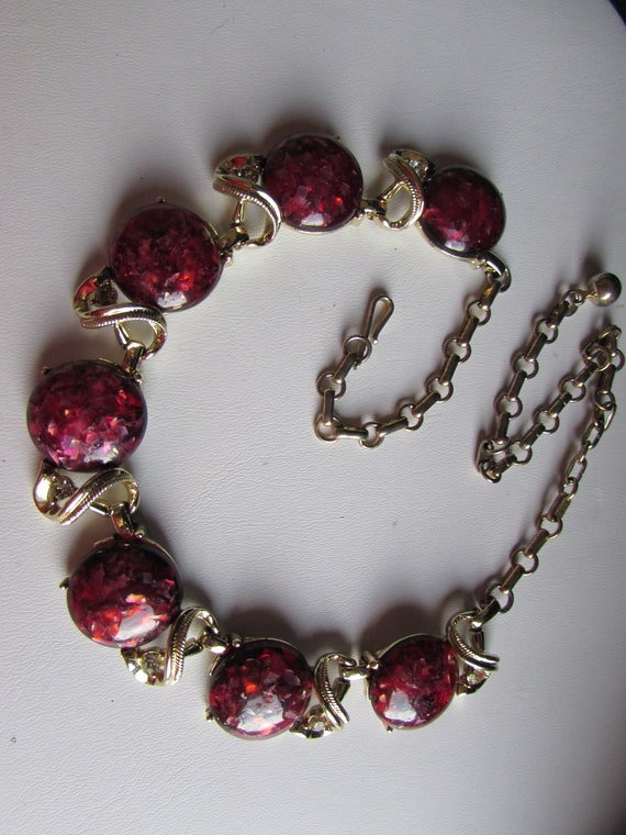 VINTAGE CORO Necklace and Earrings Deep Rose Pink… - image 3