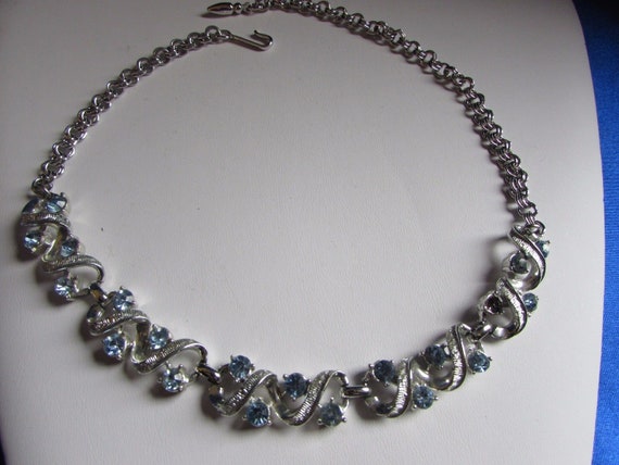 VINTAGE CORO Necklace Baby Blue RHINESTONES with … - image 1