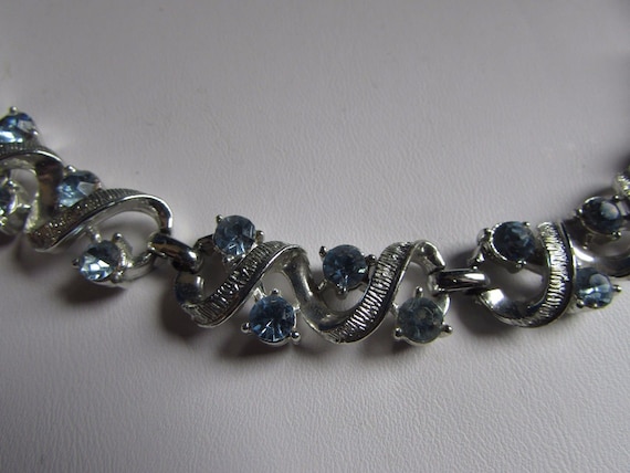 VINTAGE CORO Necklace Baby Blue RHINESTONES with … - image 2