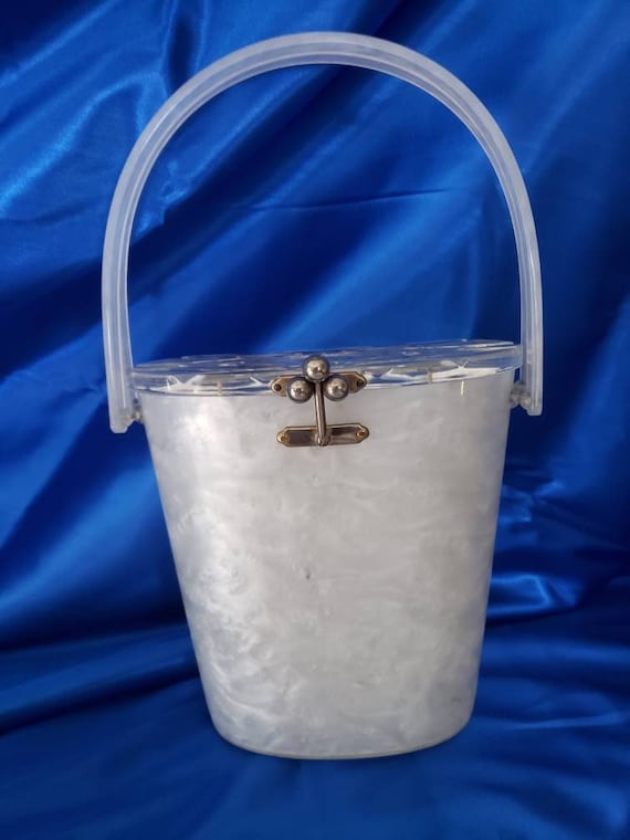 Vintage White Marbleized Lucite Purse with Two Ha… - image 1
