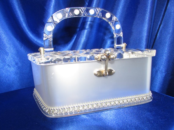 RESERVED Vintage Florida Handbag Metallic White L… - image 1