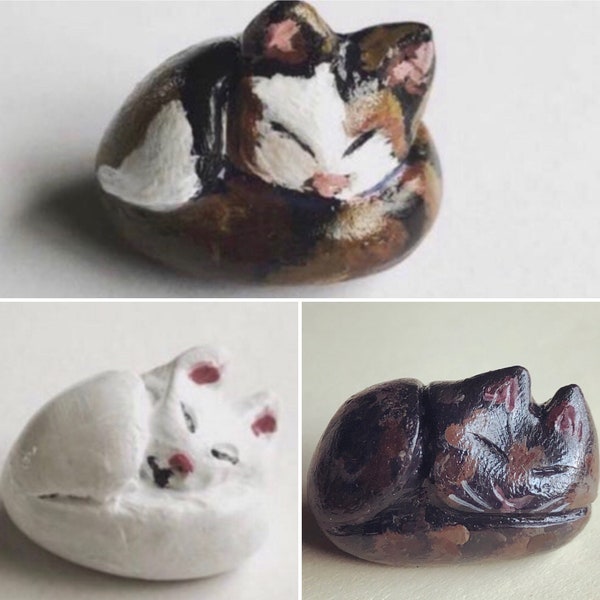 Sleeping Cat Miniature Figurines-handmade|table top display|keepsake|pet loss|cat lovers gift|White cat|Calico|tortoise shell|Custom Cat