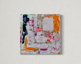 Pink and Orange Abstract Acrylic Painting on Canvas (14x14")