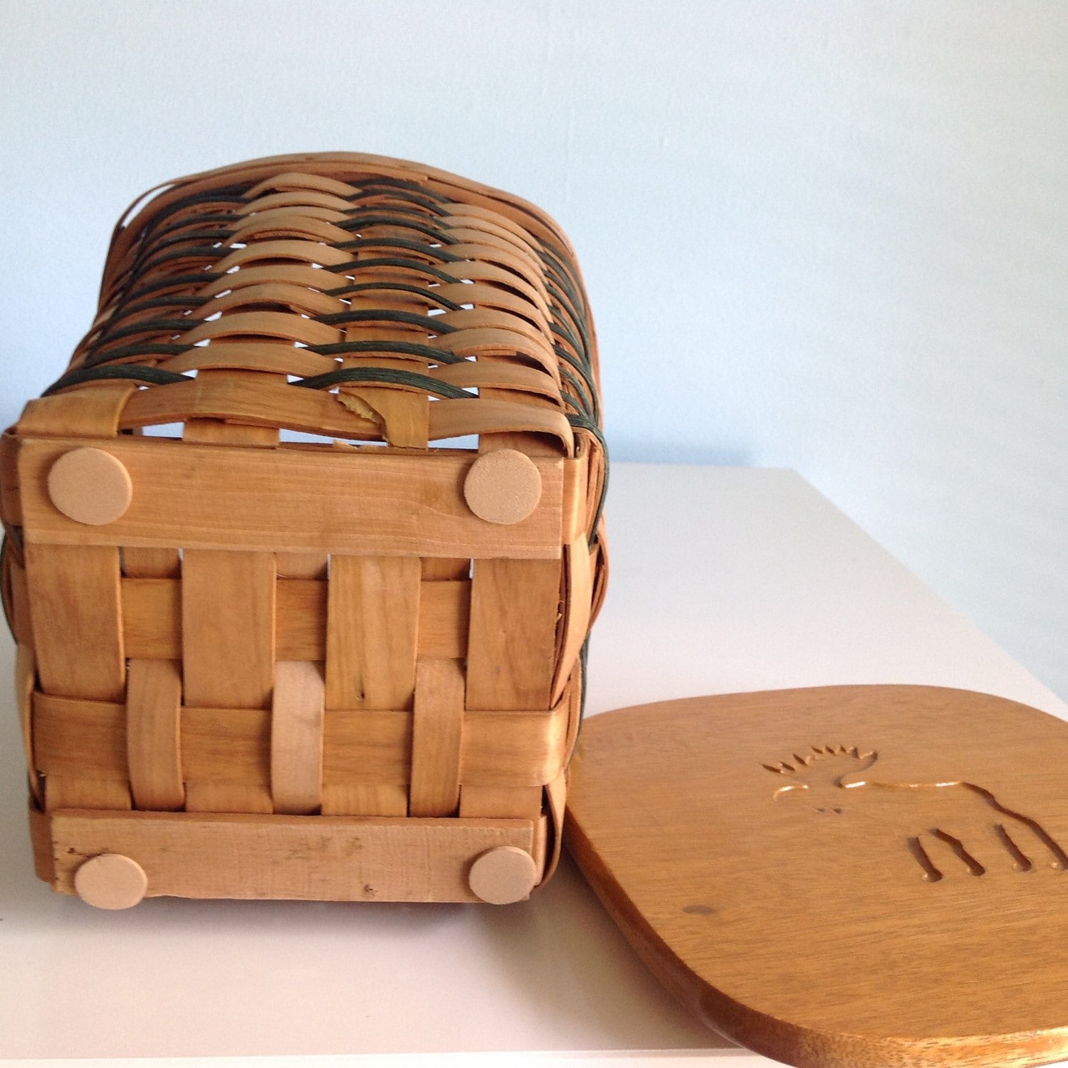 Basket with Wooden Lid Wicker Basket Tall Basket Vintage Etsy