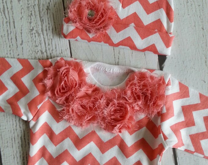 Newborn Gown Going Home Outfit Baby Gown and Hat Girl Etsy
