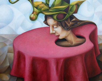 Hiding In Plain Sight 2023, 16" x 20" (original oil on canvas by Alex Lavrov)   surrealism, symbolism, expressionism