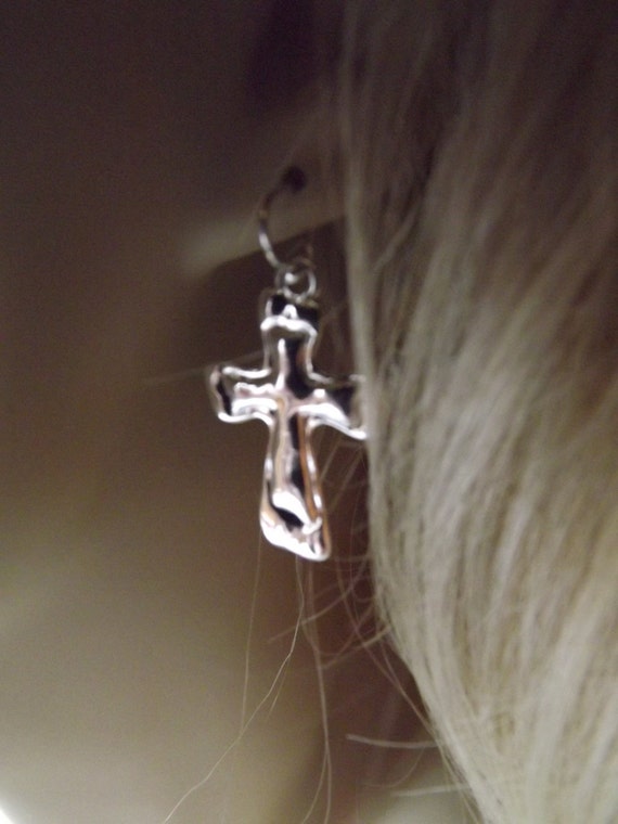 Silver Cross Earrings Retro Style SP Cross Earrin… - image 1