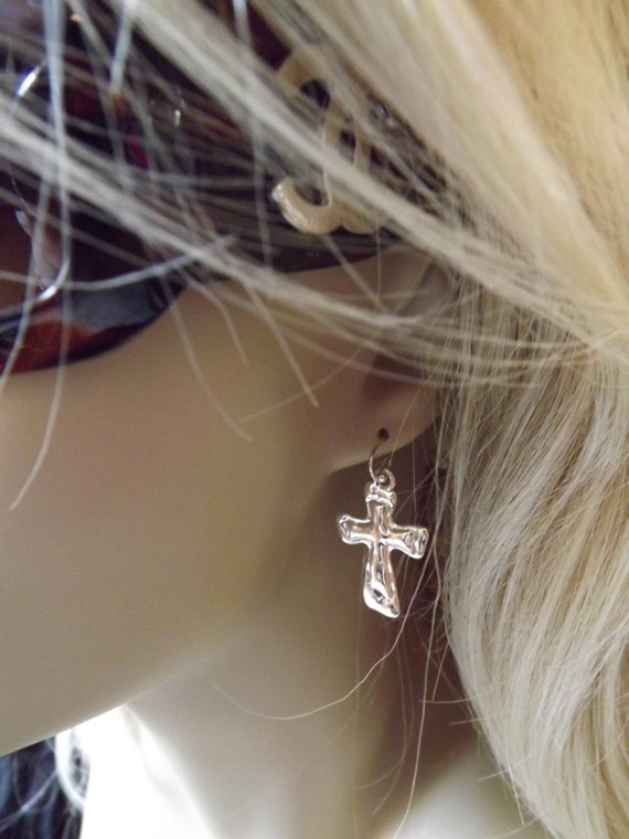 Silver Cross Earrings Retro Style SP Cross Earrin… - image 2