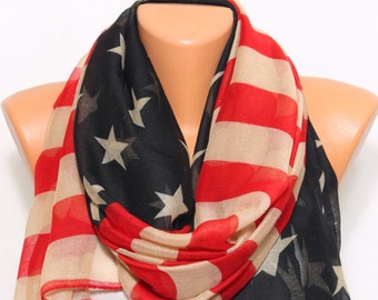 US Flag American Flag Vintage Inspired Scarf Patriotic Scarf Lightweight So Soft Comfy Scarf Independence Day 4th of July 4th Patriot Day