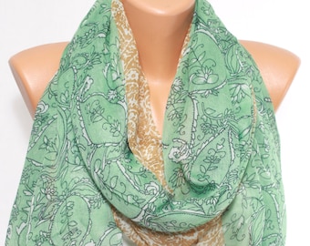 Green Brown Floral Scarf Lightweight Floral Print Scarf Oversize Lightweight Scarf Women's Fashion Accessories Holiday Gift Ideas For Her