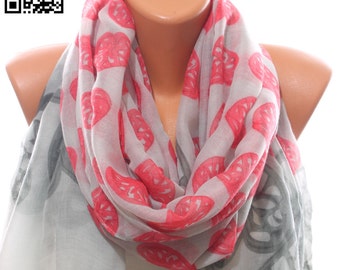 Valentine Gift Heart Printed Light Grey Scarf Spring Scarf Summer Scarf Infinity Scarf Women Fashion Accessories Trend Gift Ideas For Her