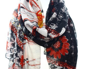 Estampado floral Margarita impresión Boho bufanda paz bufanda amor bufanda infinity bufanda mujeres moda invierno accesorios de navidad ideas de regalo de Navidad para ella