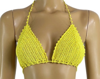 VENTA Conjunto de bikini de algodón de ganchillo amarillo Traje de baño de mujer Traje de baño de dos piezas Traje de baño Moda de verano Moda de playa