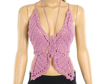 Butterfly Top Rose Cotton Crochet Glitter Halter Top Summer Top,Summer Beachwear Women's Girl's Festival Top Girlfriends Gift Ideas For Her