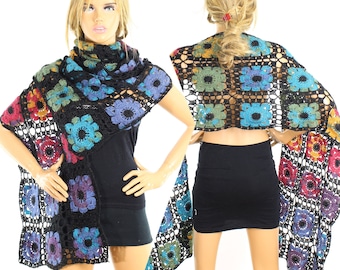 Crochet negro floral mujeres angora chal bufanda Floral Mejor para otoño invierno mujeres moda accesorios regalo de cumpleaños ideas para su mamá