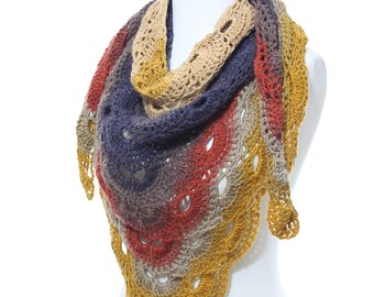 Hand Crochet Bohemian Virus Wool Shawl Scarf,Fall Winter Shawl,Multicolor Mustard,Cinnamon, Beige, Navy, Mink Shawl, Gift Ideas For Her Mom