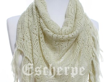 Fringe Scarf Ivory Triangle acogedor accesorio de invierno Shawl mujer moda bufanda accesorio nupcial chal de Navidad ideas para ella para mamá