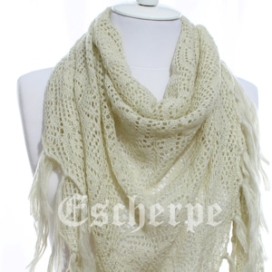 Fringe Scarf Ivory Triangle Cozy Winter Accessory Shawl Woman Fashion Scarf Accessory Bridal Shawl Christmas Gifts Ideas For Her For Mom