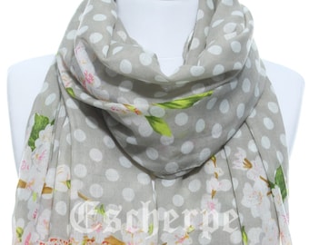 Polka Dot Flower Printed Beige Woman Boho Scarf Winter Accessory Fashion Accessories Scarves Perfect Gifts Holiday Gift Ideas For Her Mom