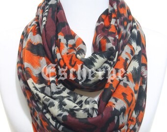 Leopard Animal Printed Orange Burgundy Scarf Winter Accessory Woman Scarf Christmas Gifts For Her Woman Fashion Gift Idea Infinity Winter