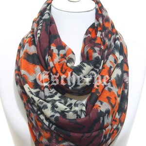 Leopard Animal Printed Orange Burgundy Scarf Winter Accessory Woman Scarf Christmas Gifts For Her Woman Fashion Gift Idea Infinity Winter