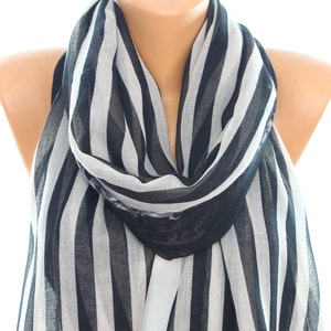 Black White Stripped Scarf Lightweight Spring Summer Scarves Infinity Scarf Women Fashion Accessories Scarves Holiday Gift Ideas For Her