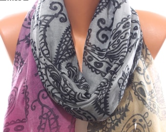 Paisley Print Grey Purple Camel Scarf Infinity Scarf Winter Fashion Women's Fashion Accessories Holidays Christmas Gift Ideas For Her