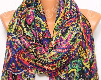 Multicolor neón tribal nativo borla bufanda mujer moda accesorio mujeres accesorios de moda mujeres bufandas regalo de vacaciones ideas para su mamá