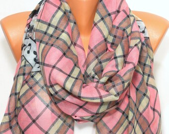 Floral Plaid Pink Scarf Holiday Fashion Winter Fashion Scarf Women Fashion Accessories Women Scarves Holiday Gift Ideas For Her