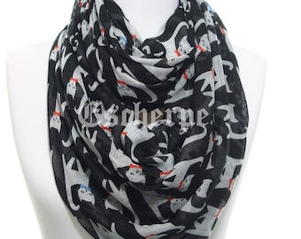 Cat Scarf Black Scarf White Cat Printed Scarf Spring Summer Woman Accessory Fashion Scarves Infinity Scarf Graduation Gifts Ideas For Her