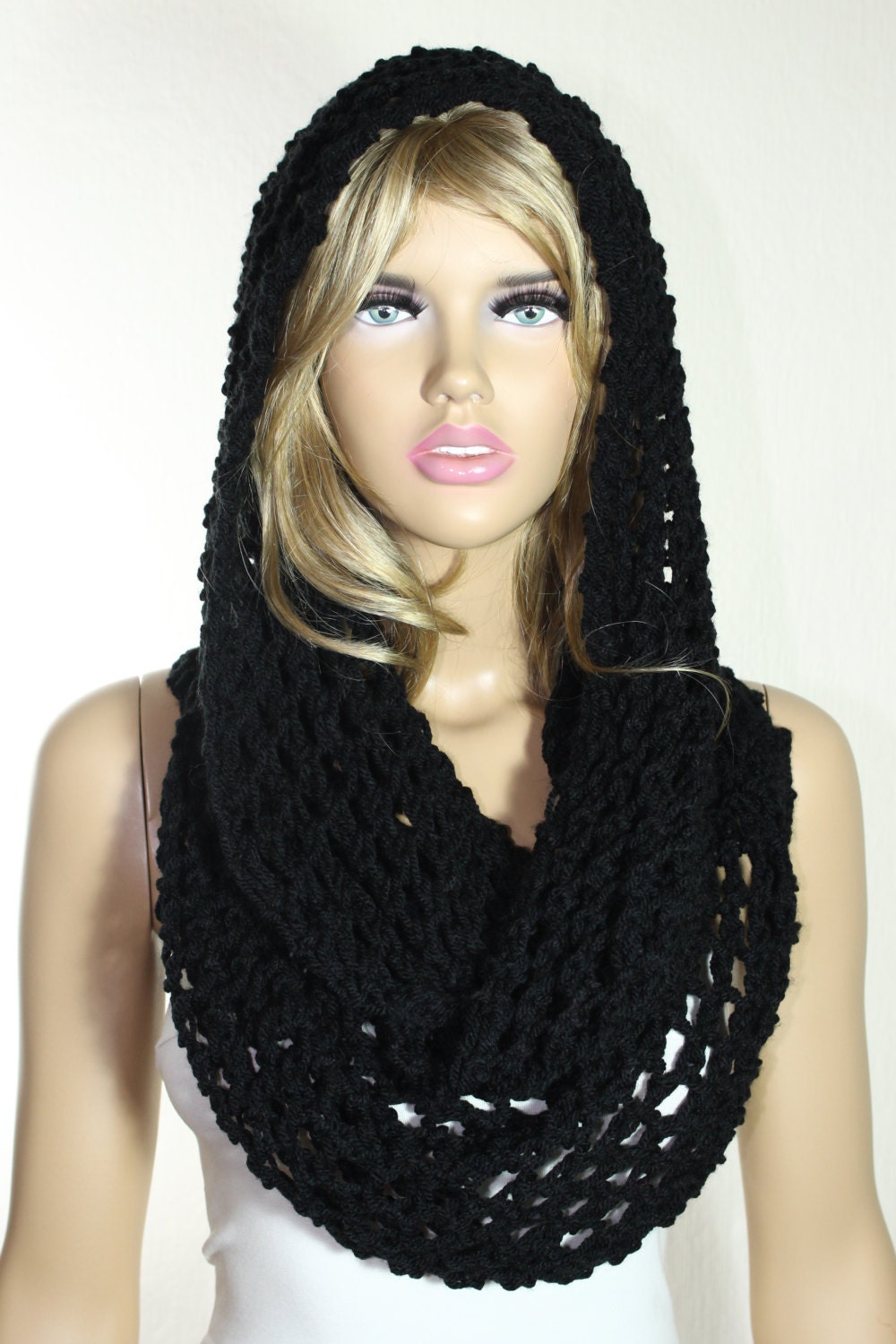 Hand Knitted Black Scarf Cowl Neck Warmer Christmas Gift for Etsy