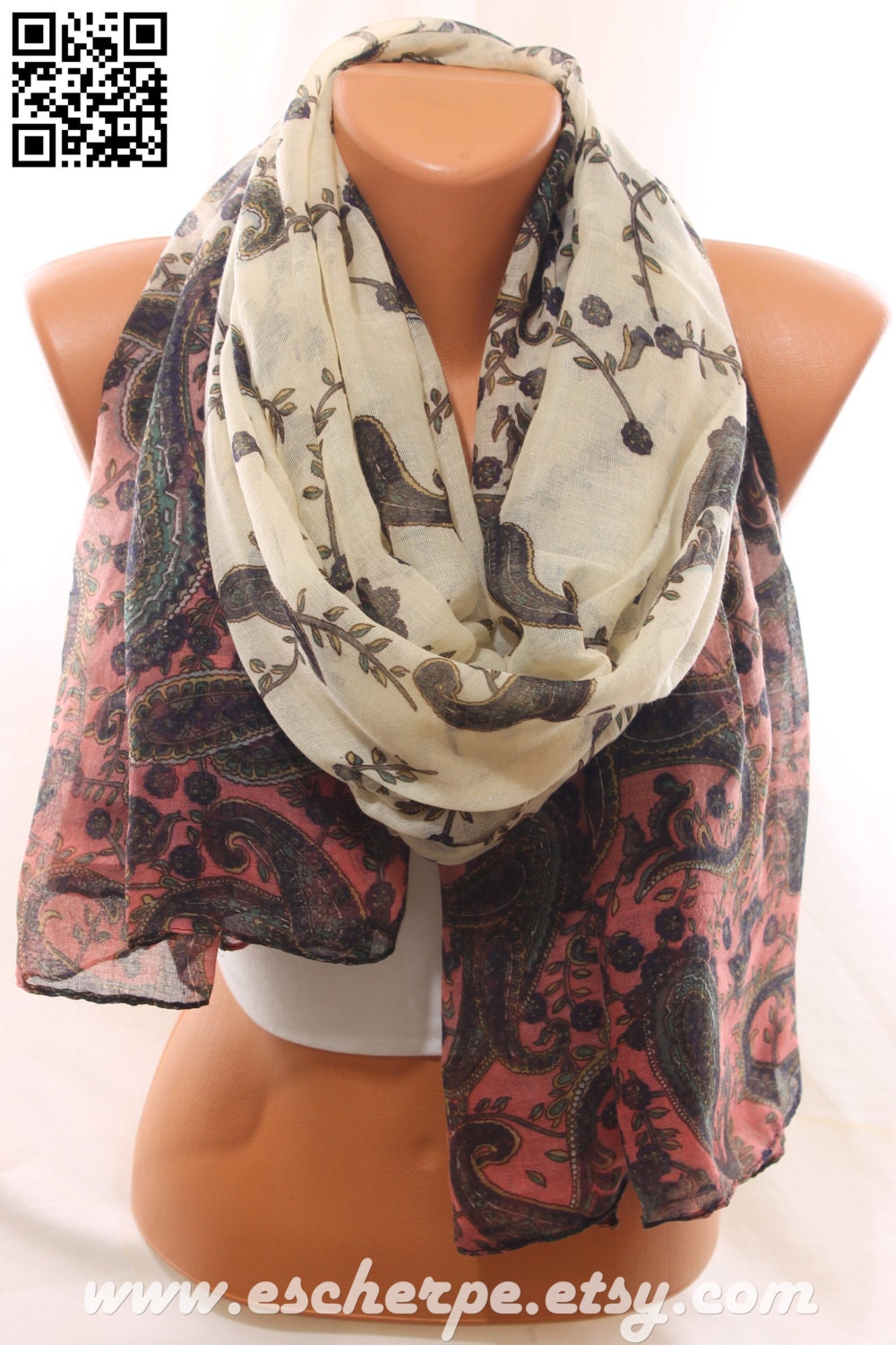 Women's Rust & Paisley Combined Long Scarf