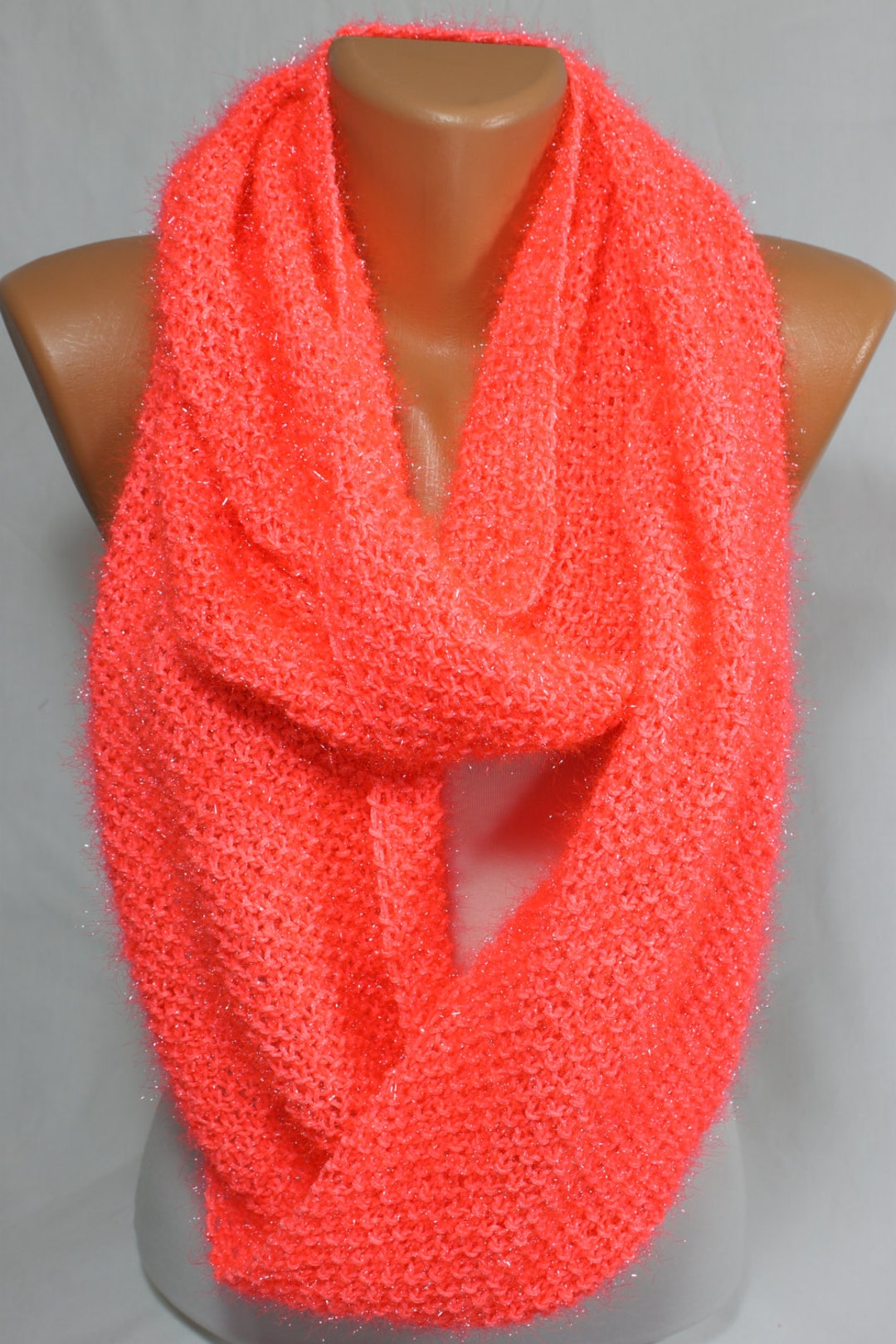 Neon Pink Scarf Infinity Scarf Knit Scarf Pink Sugar Scarf Sparkly ...