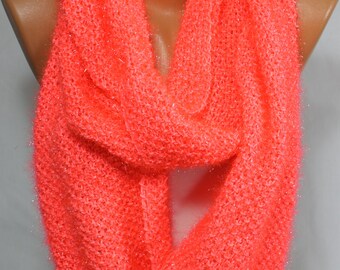 Bufanda rosa neón infinity bufanda punto bufanda rosa azúcar bufanda brillante handknit bufanda ideas de regalo para su cuello más cálido mujeres bufandas de moda