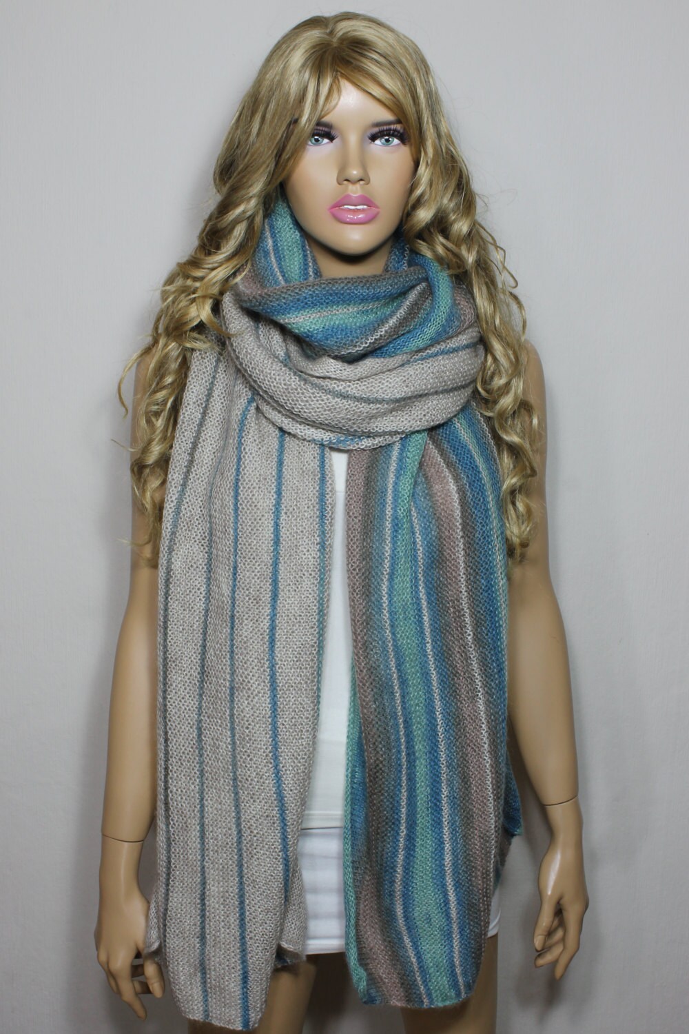 Hand Knit Scarf Knit Scarf Multicolor Extra Long Scarf Beige - Etsy