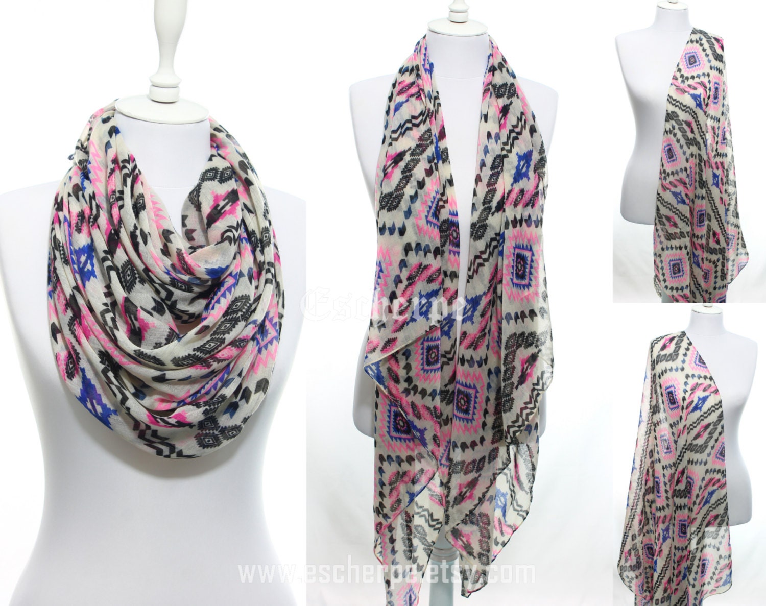 Tribal Print Aztec Neon Woman Scarf Winter Accessory Infinity