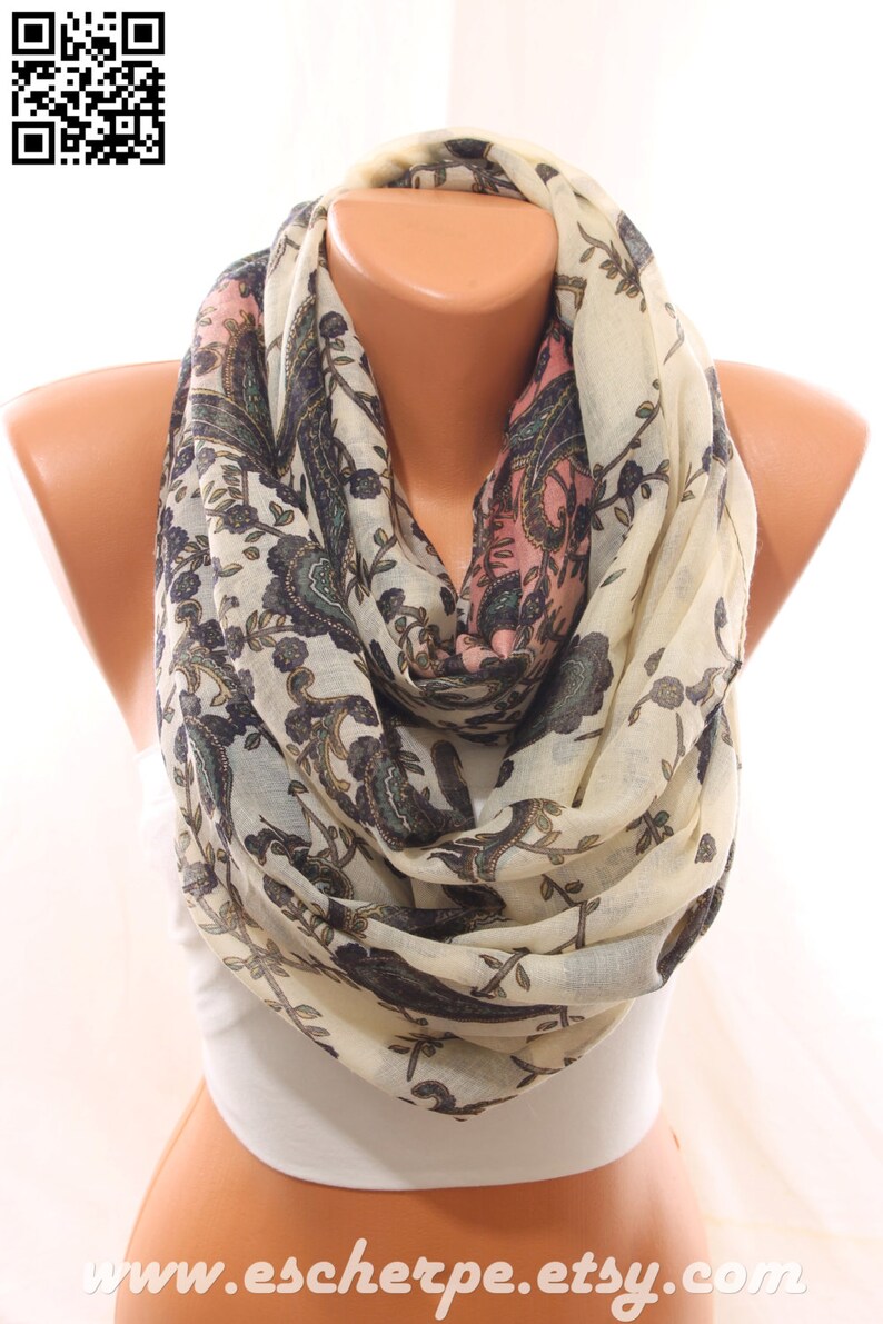 Paisley Print Scarf Cream Rose Pink Scarf Lightweight so Soft Spring ...
